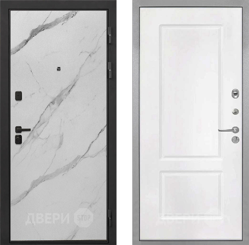 Входная металлическая Дверь Интекрон (INTECRON) Профит Black Мрамор Арктик КВ-2 Белый матовый в Рузе