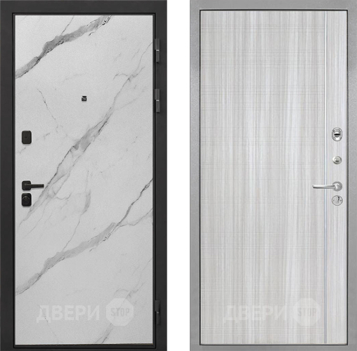Входная металлическая Дверь Интекрон (INTECRON) Профит Black Мрамор Арктик В-07 с молдингом Сандал белый в Рузе