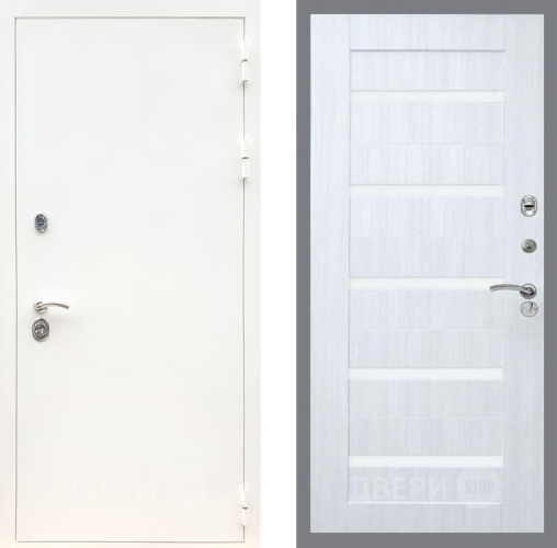 Входная металлическая Дверь Рекс (REX) 5 Белая Шагрень СБ-14 стекло белое Сандал белый в Рузе