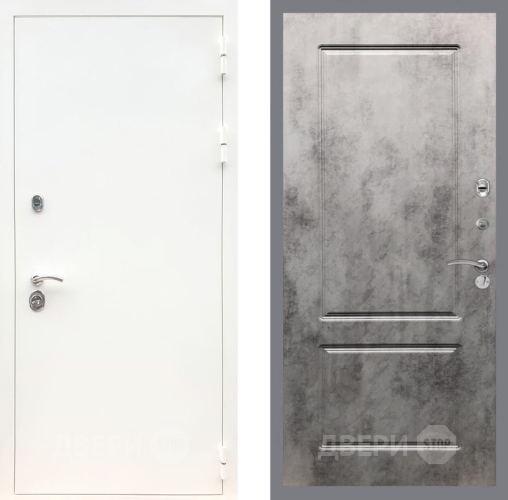 Входная металлическая Дверь Рекс (REX) 5 Белая Шагрень FL-117 Бетон темный в Рузе