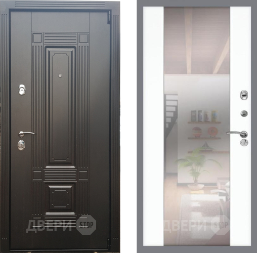 Входная металлическая Дверь Рекс (REX) 9 СБ-16 Зеркало Силк Сноу в Рузе