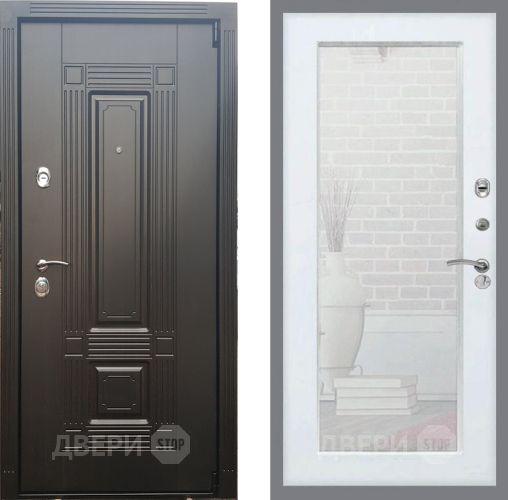 Входная металлическая Дверь Рекс (REX) 9 Зеркало Пастораль Силк Сноу в Рузе