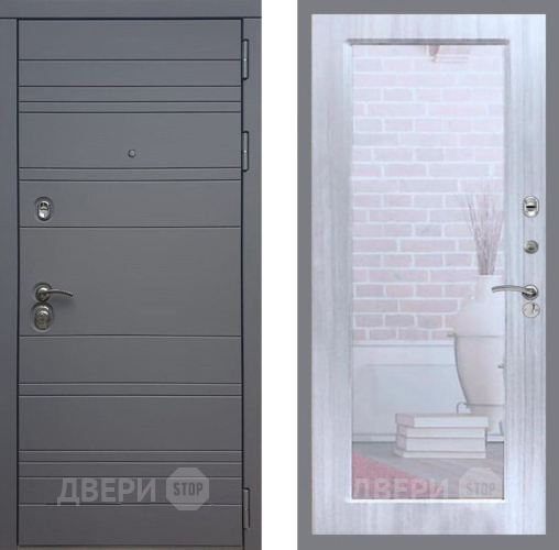 Входная металлическая Дверь Рекс (REX) 14 силк титан Зеркало Пастораль Сандал белый в Рузе