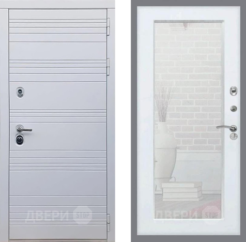 Входная металлическая Дверь Рекс (REX) 14 Силк Сноу Зеркало Пастораль Белый ясень в Рузе