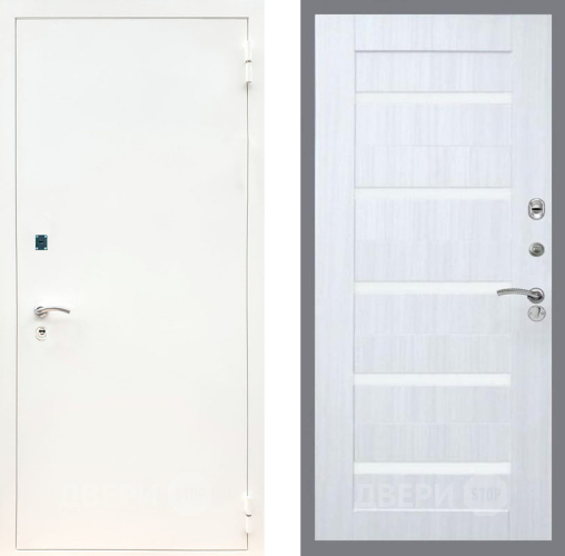 Входная металлическая Дверь Рекс (REX) 1А Белая шагрень СБ-14 стекло белое Сандал белый в Рузе