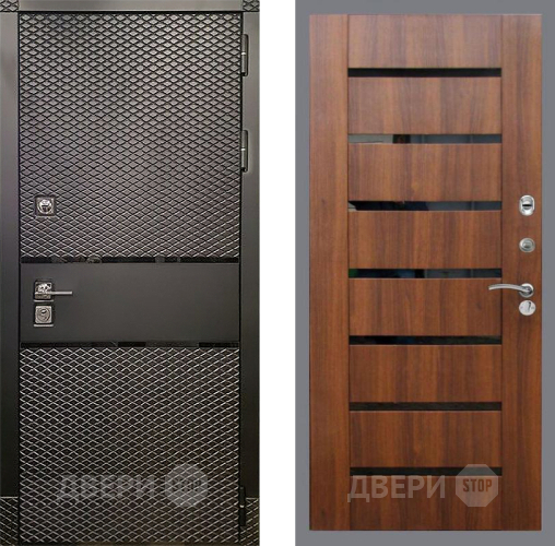 Входная металлическая Дверь Рекс (REX) 15 Черный Кварц СБ-14 стекло черное Орех бренди в Рузе