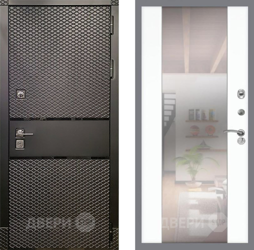 Входная металлическая Дверь Рекс (REX) 15 Черный Кварц СБ-16 Зеркало Силк Сноу в Рузе