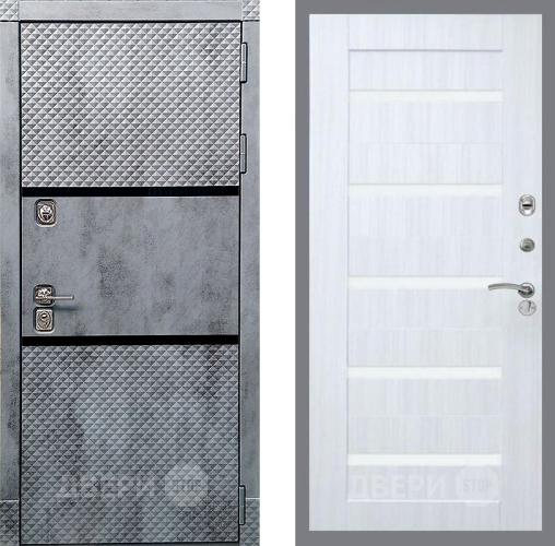 Входная металлическая Дверь Рекс (REX) 15 Бетон Темный СБ-14 стекло белое Сандал белый в Рузе