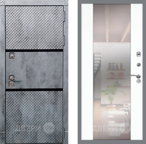 Входная металлическая Дверь Рекс (REX) 15 Бетон Темный СБ-16 Зеркало Силк Сноу в Рузе