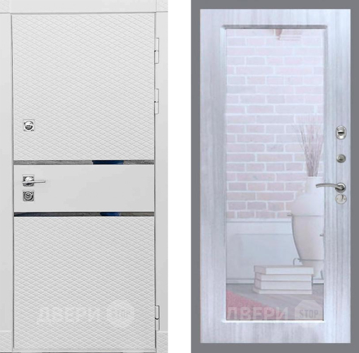 Входная металлическая Дверь Рекс (REX) 15 Силк Сноу Зеркало Пастораль Сандал белый в Рузе