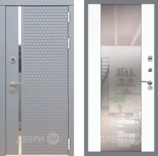 Входная металлическая Дверь Рекс (REX) 24 СБ-16 Зеркало Силк Сноу в Рузе