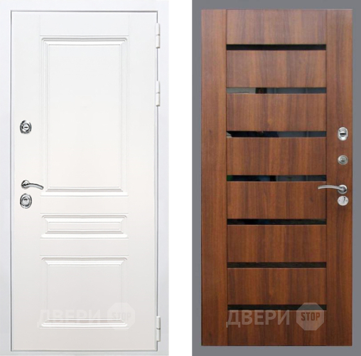 Входная металлическая Дверь Рекс (REX) Премиум-н Силк Сноу СБ-14 стекло черное Орех бренди в Рузе