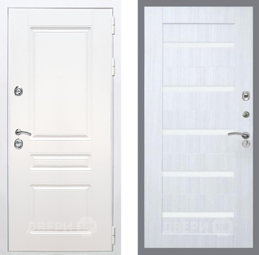 Входная металлическая Дверь Рекс (REX) Премиум-н Силк Сноу СБ-14 стекло белое Сандал белый в Рузе