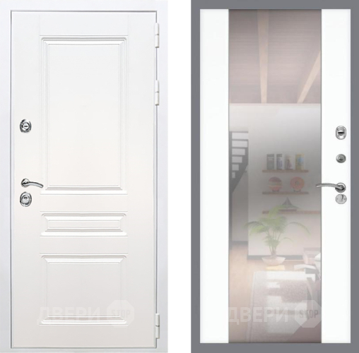 Входная металлическая Дверь Рекс (REX) Премиум-н Силк Сноу СБ-16 Зеркало Силк Сноу в Рузе