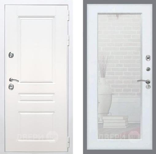 Входная металлическая Дверь Рекс (REX) Премиум-н Силк Сноу Зеркало Пастораль Силк Сноу в Рузе