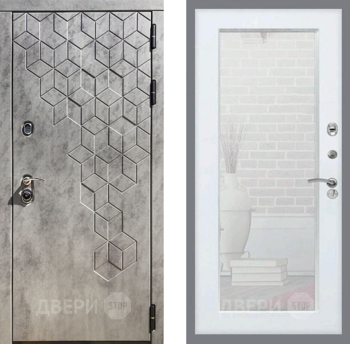 Входная металлическая Дверь Рекс (REX) 23 Зеркало Пастораль Белый ясень в Рузе